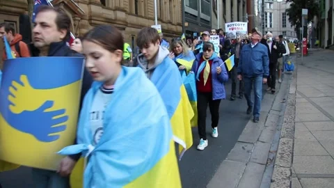 Help Ukraine now protest, tribute to Michael O’Neill Stock-Footage 196381324