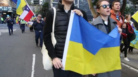 Help Ukraine now protest, tribute to Michael O’Neill Video stock 196381441
