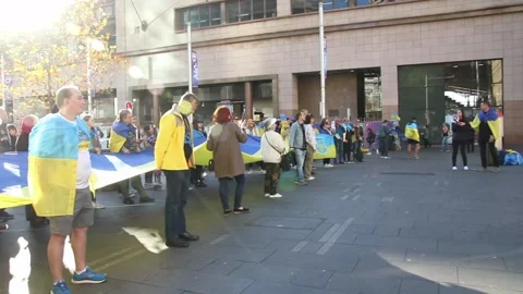 Help Ukraine now protest, tribute to Michael O’Neill Stock Footage 196381562