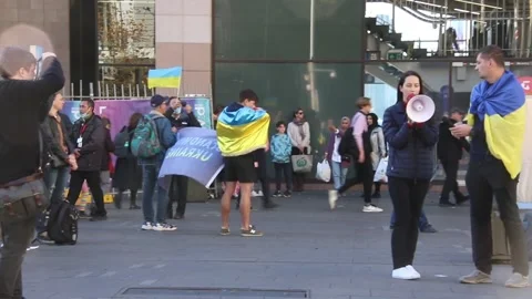 Help Ukraine now protest, tribute to Michael O’Neill Stock Footage 196381792