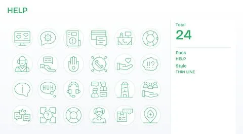 Help Ultimate Vector Package with 24 256x256 Thin Line PIXEL Perfect Icons Stock Illustration