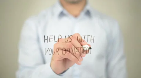 Help Us with Your Donation, man writing on transparent screen Stock Footage 62894980