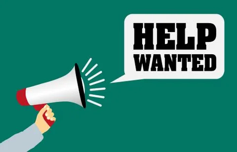 HELP WANTED concept with hand holding megaphone イラスト素材