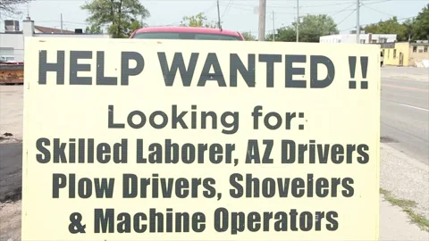 Help wanted looking for skilled laborer az drivers plow drivers shovelers Stock Footage 249101928