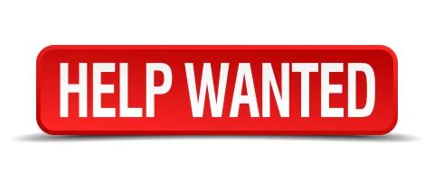 Help wanted red 3d square button on white background Stock Illustration