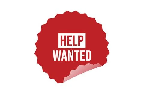 Help wanted red ribbon label banner. Stock Illustration