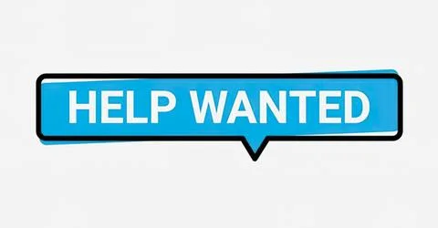 Help wanted sign in blue with speech bubble design Illustration