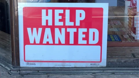 Help Wanted Sign In Window Stock Footage 245838824