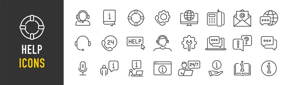 Help web icons in line style. Assistant, support, online help, info center,.. Stock Illustration