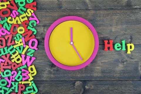 Help on wooden table Stock Photos