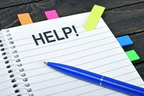 Help word on notepad 스톡 사진