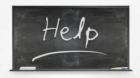 'Help' written on blackboard Stock Photos