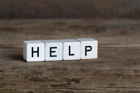 Help, written in cubes Foto stock