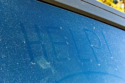 Help Written in Pollen on Window Stock Photos