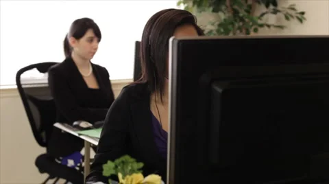 Helpdesk call center dolly close Stock Footage