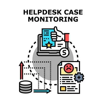 Helpdesk case monitoring problem resolution process Stock Illustration