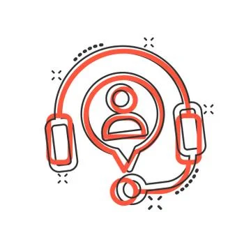 Helpdesk icon in comic style. Headphone cartoon vector illustration on white  Stock Illustration