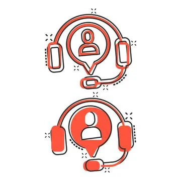 Helpdesk icon in comic style. Headphone cartoon vector illustration on white  Stock Illustration