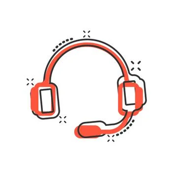 Helpdesk icon in comic style. Headphone cartoon vector illustration on white  Stock Illustration