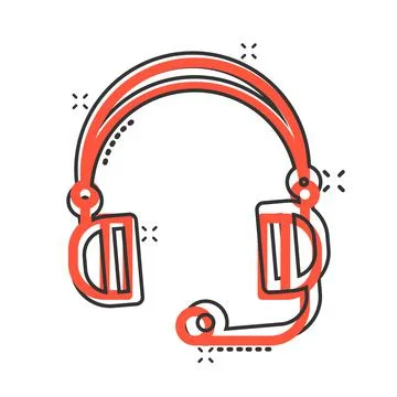 Helpdesk icon in comic style. Headphone cartoon vector illustration on white  Stock Illustration