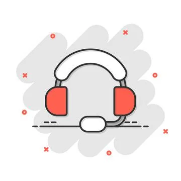 Helpdesk icon in comic style. Headphone cartoon vector illustration on white  Stock Illustration