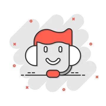 Helpdesk icon in comic style. Headphone cartoon vector illustration on white  Stock Illustration