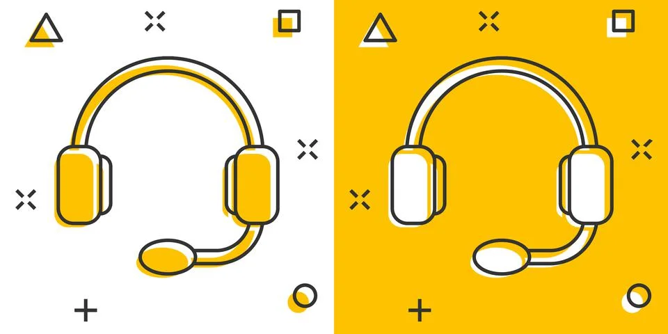 Helpdesk icon in comic style. Headphone cartoon vector illustration on white  Stock Illustration
