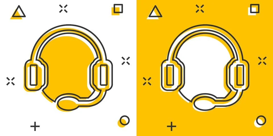 Helpdesk icon in comic style. Headphone cartoon vector illustration on white  Stock Illustration