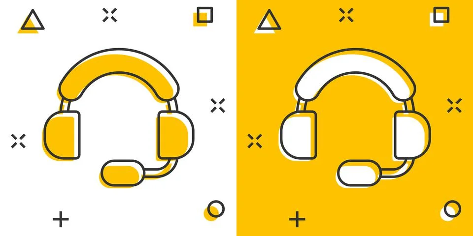 Helpdesk icon in comic style. Headphone cartoon vector illustration on white  Stock Illustration