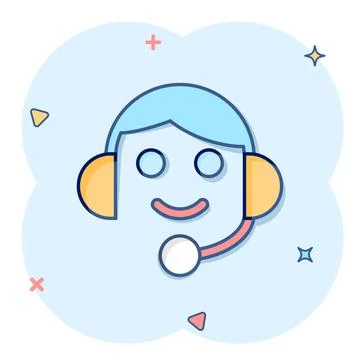 Helpdesk icon in comic style. Headphone cartoon vector illustration on white  Stock Illustration