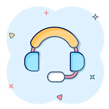 Helpdesk icon in comic style. Headphone cartoon vector illustration on white  Stock Illustration