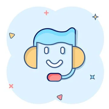 Helpdesk icon in comic style. Headphone cartoon vector illustration on white  Stock Illustration