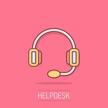 Helpdesk icon in comic style. Headphone cartoon vector illustration on whit.. Stock Illustration