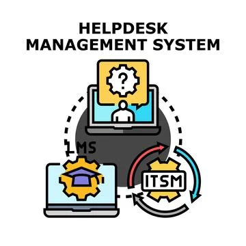Helpdesk management system concept linking user support it services and lea.. Stock Illustration