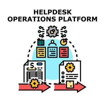 Helpdesk operations platform administering business support tasks Stock Illustration