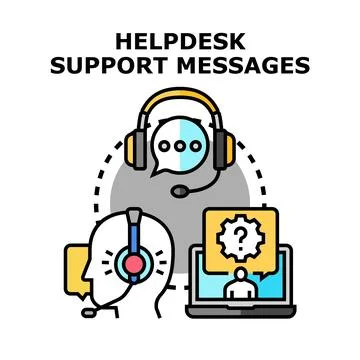 Helpdesk support messages providing online customer assistance Illustrazione stock