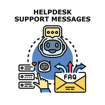 Helpdesk support messaging system with chatbot delivering solutions Stock Illustration
