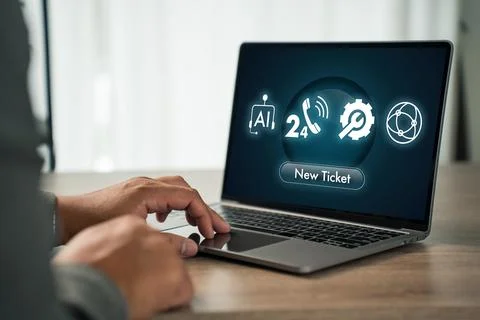 Helpdesk ticket Customer Support ticket NEW TICKET button customer support .. Stock Photos