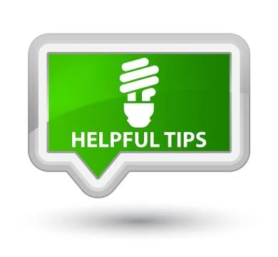 Helpful tips (bulb icon) prime green banner button Stock Illustration