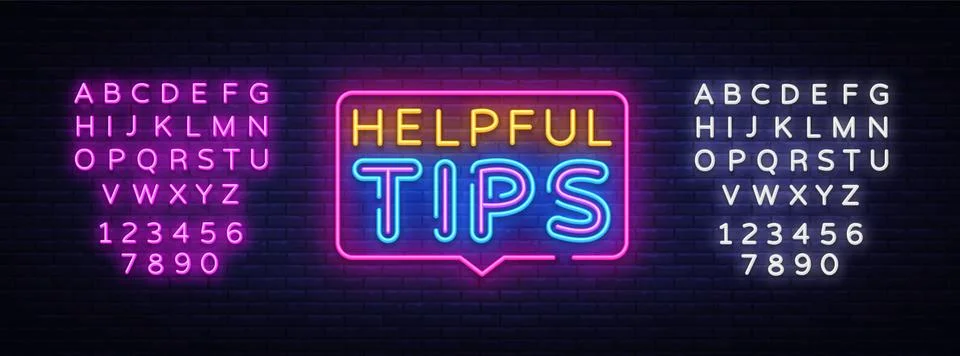 Helpful Tips Neon Text Vector. Helpful Tips neon sign, design template, modern Stock Illustration