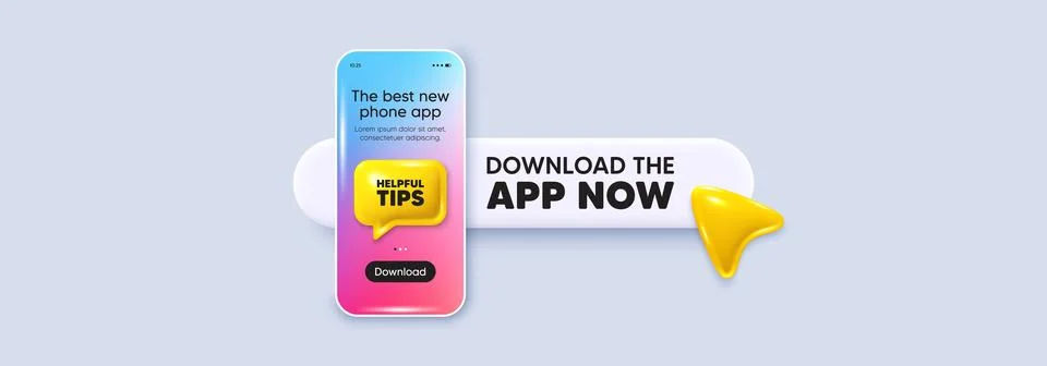 Helpful tips symbol. Education faq sign. Download the app now. Phone mockup Stock Illustration