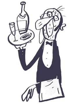 Helpful waiter. Restaurant, bar, work in a cafe Stock Illustration
