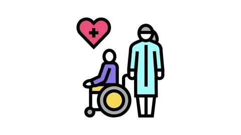 Helping and caring for disabled people at home color icon animation Stock Footage 164820613