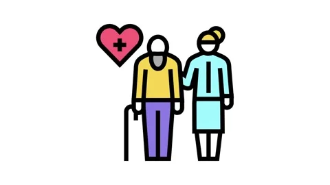 Helping and caring for elderly people color icon animation Stock Footage 164820515