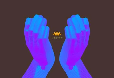 Helping and proctecting hands. Technologies of the future. Connection structu Illustrazione stock