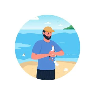 Helping animals 2D vector round icon Illustrazione stock