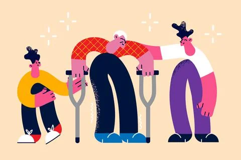 Helping elderly disabled people concept Stock Illustration