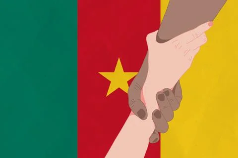 Helping hand against the Cameroon flag. The concept of support. Two hands t.. Stock Illustration
