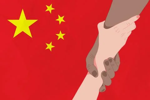Helping hand against the China flag. The concept of support. Two hands taki.. Stock Illustration