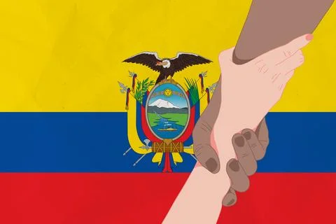 Helping hand against the Ecuador flag. The concept of support. Two hands ta.. Stock Illustration
